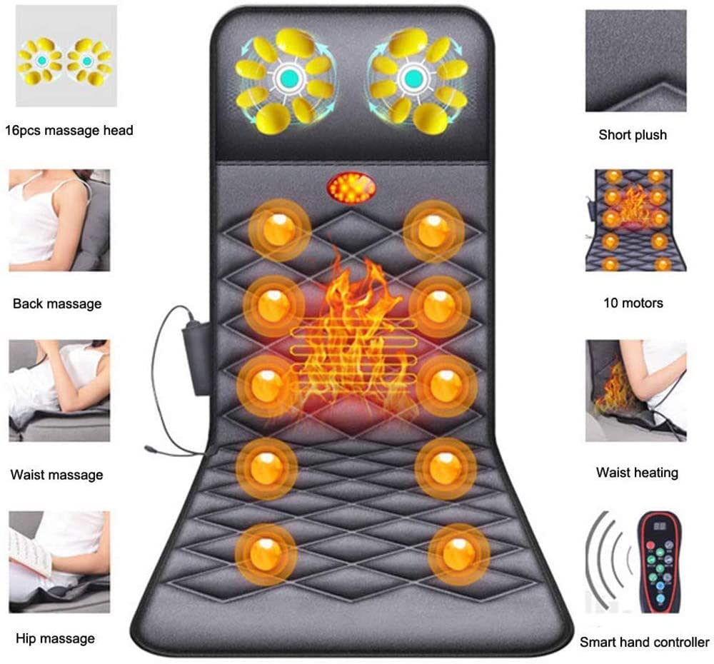 Estera de masaje de cuerpo completo con almohadilla de silla de masaje de espalda con calor Cojín de almohadilla vibratoria de cama calentadora con 10 motores vibratorios Alivia el estrés o la tensión