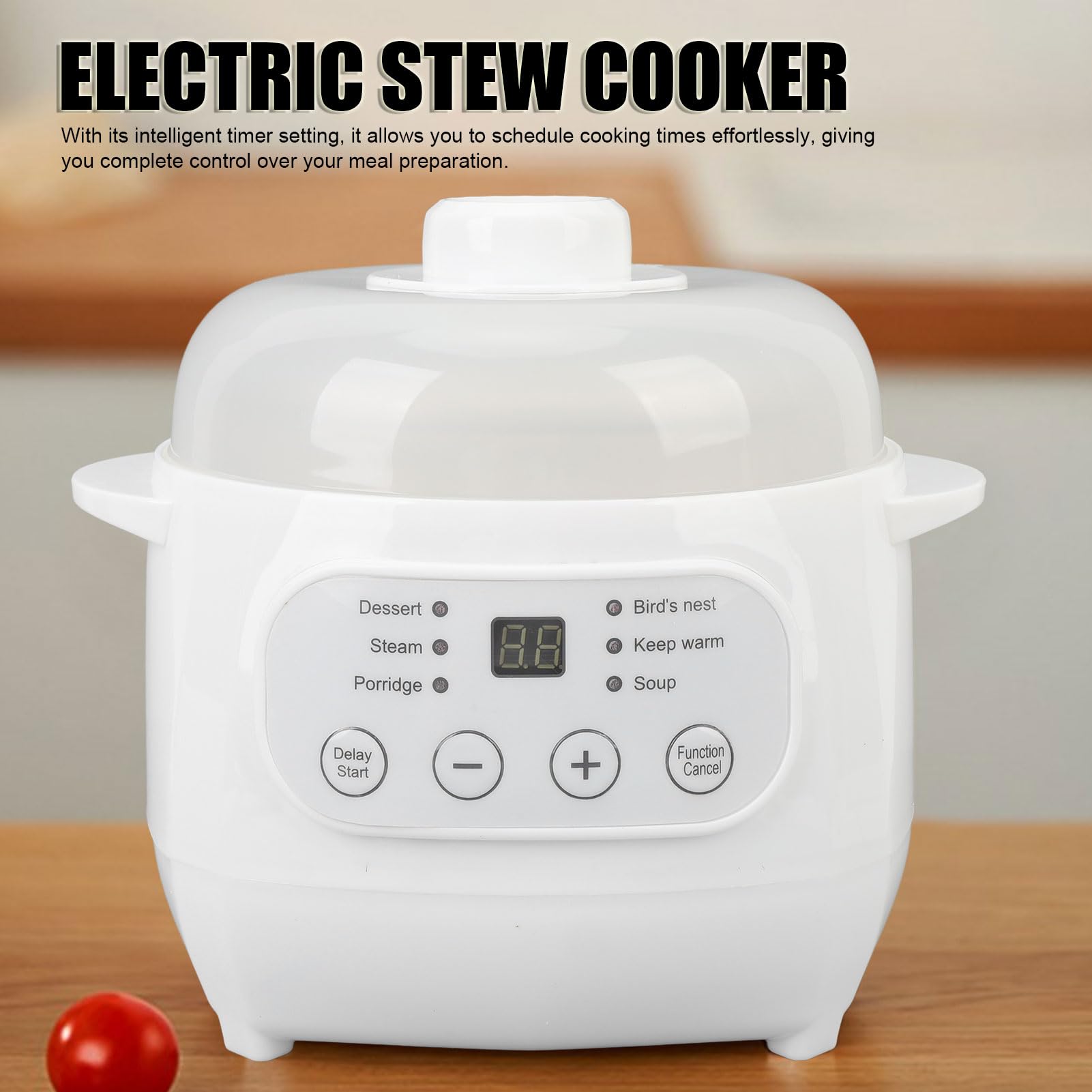 Stew Pot, Electric Stew Cooker Automatic Ceramic Electric Stew Pot Multifunction Cooking Pot Mini Slow Cooker Ceramic Soup Pot with Steam Basket Timer Pre Settings for Soup