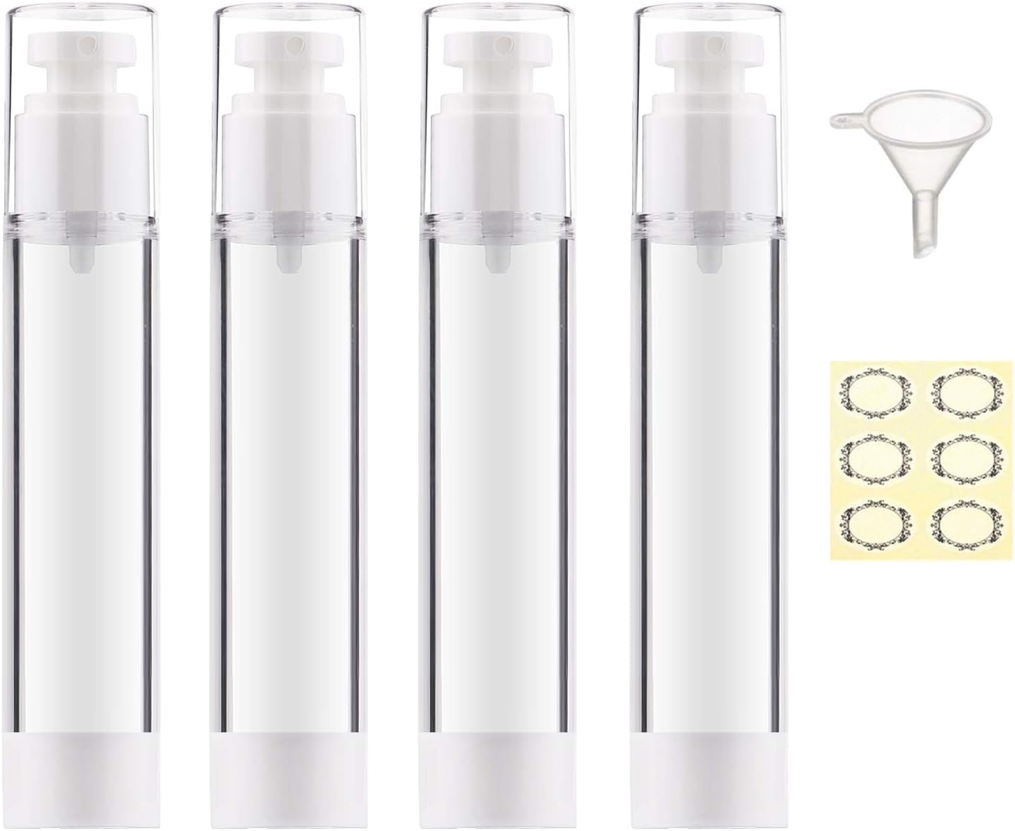 4Pcs, 100Ml Airless Pump Bottles - Refillable Empty Clear Travel Lotion Pump Containers Vacuum Press Pump Bottles Travel Pump Dispenser for Foundation, Cream, Essence, Lotion, Gel, Shampoo