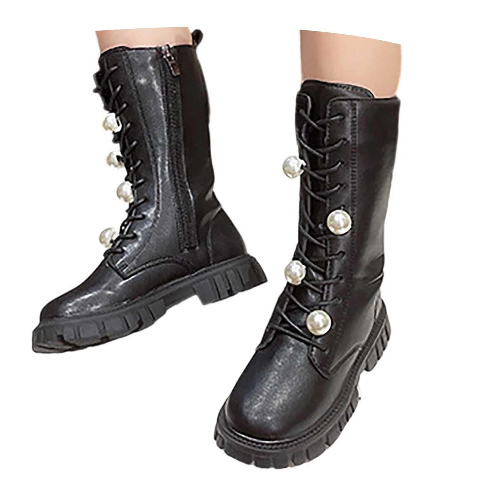 Generisch Stivaletti da equitazione per bambini, comodi e mezzi alti, per bambini, in pelle, per attività all'aperto, Dirndl, in tinta unita