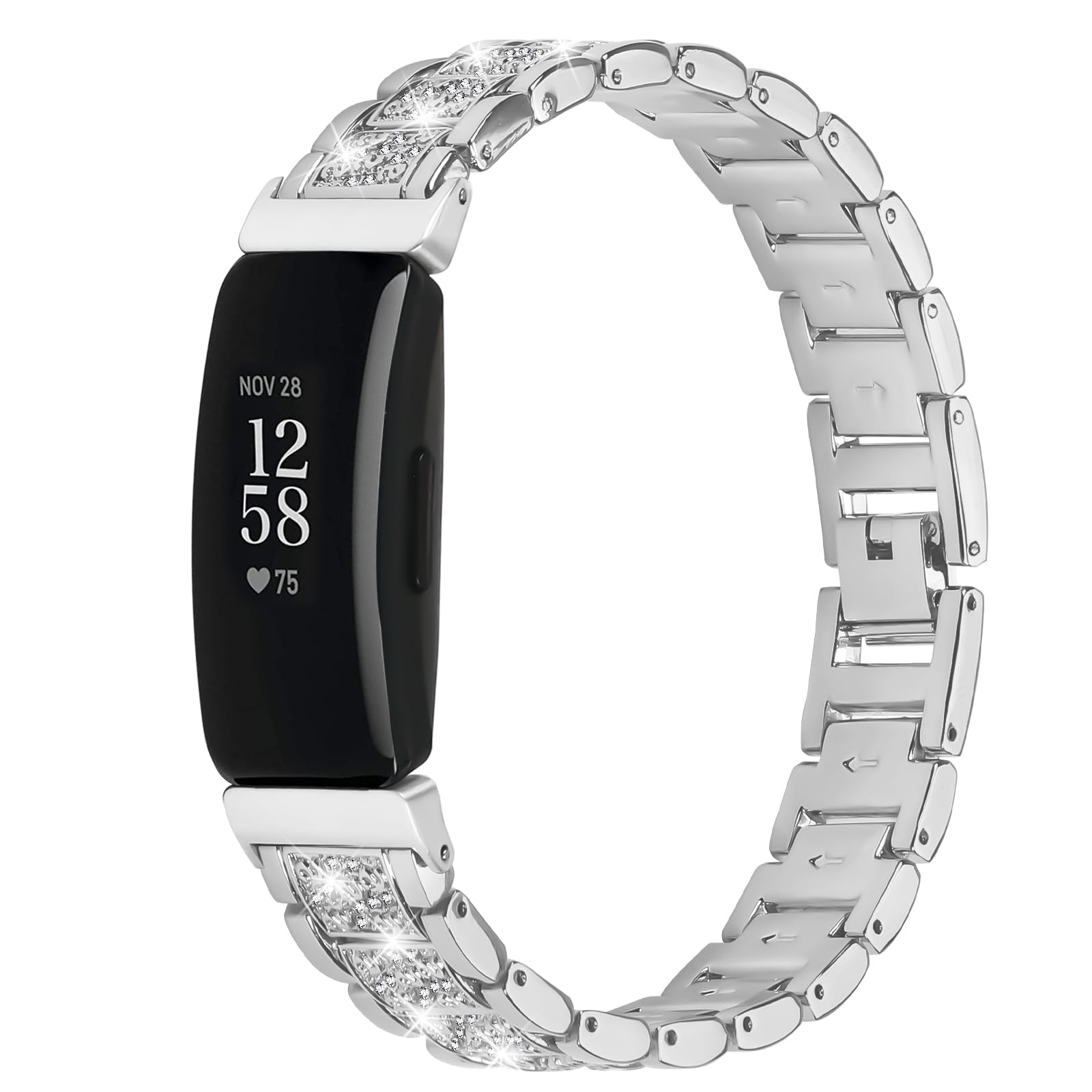 Gimuk Metal Straps Compatible with Fitbit Inspire 2/Inspire/Inspire HR Strap, Bling Stainless Steel Wristband Replacement Bands Bracelet for Fitbit Inspire 2/Ace 2 Women Men (Silver)