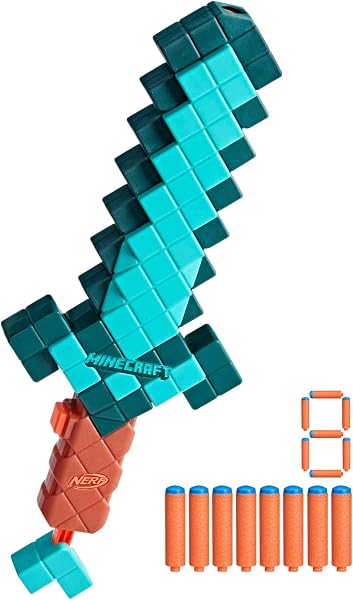 Nerf Minecraft Sword Dart Blaster, Pull Back Priming, Foam Edge, 8 N1 Darts, Ages 8+