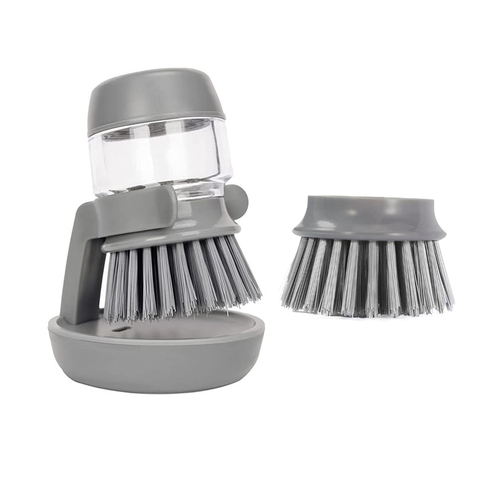 Dish Brush with Soap Dispenser, Kitchen Dish Scrubber Brush for Dish Pot Pan Sink Cleaning, with Holder Drip Tray Replacement Head