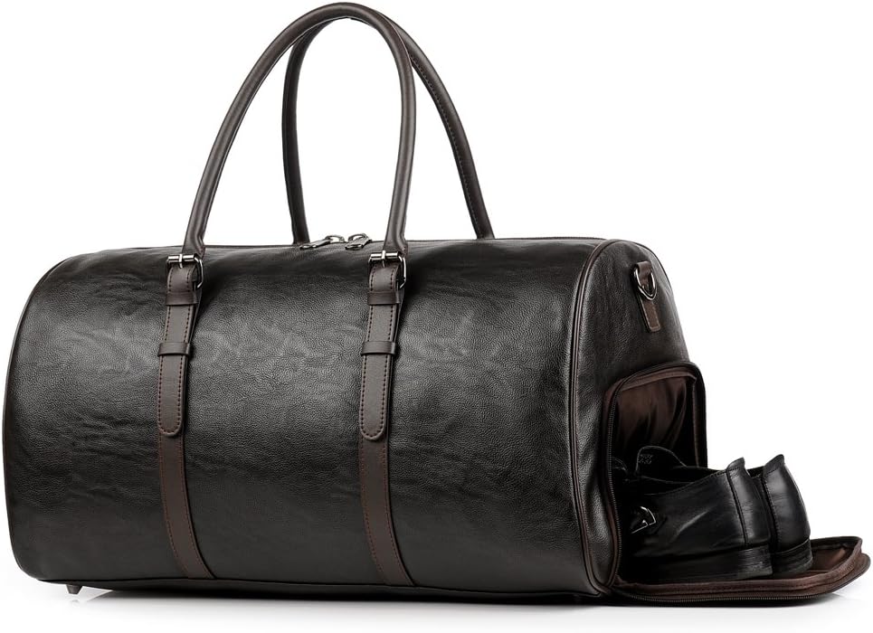 Men Leather Gym Bag With Shoe Compartment Sports Luggage Tote For Men brown