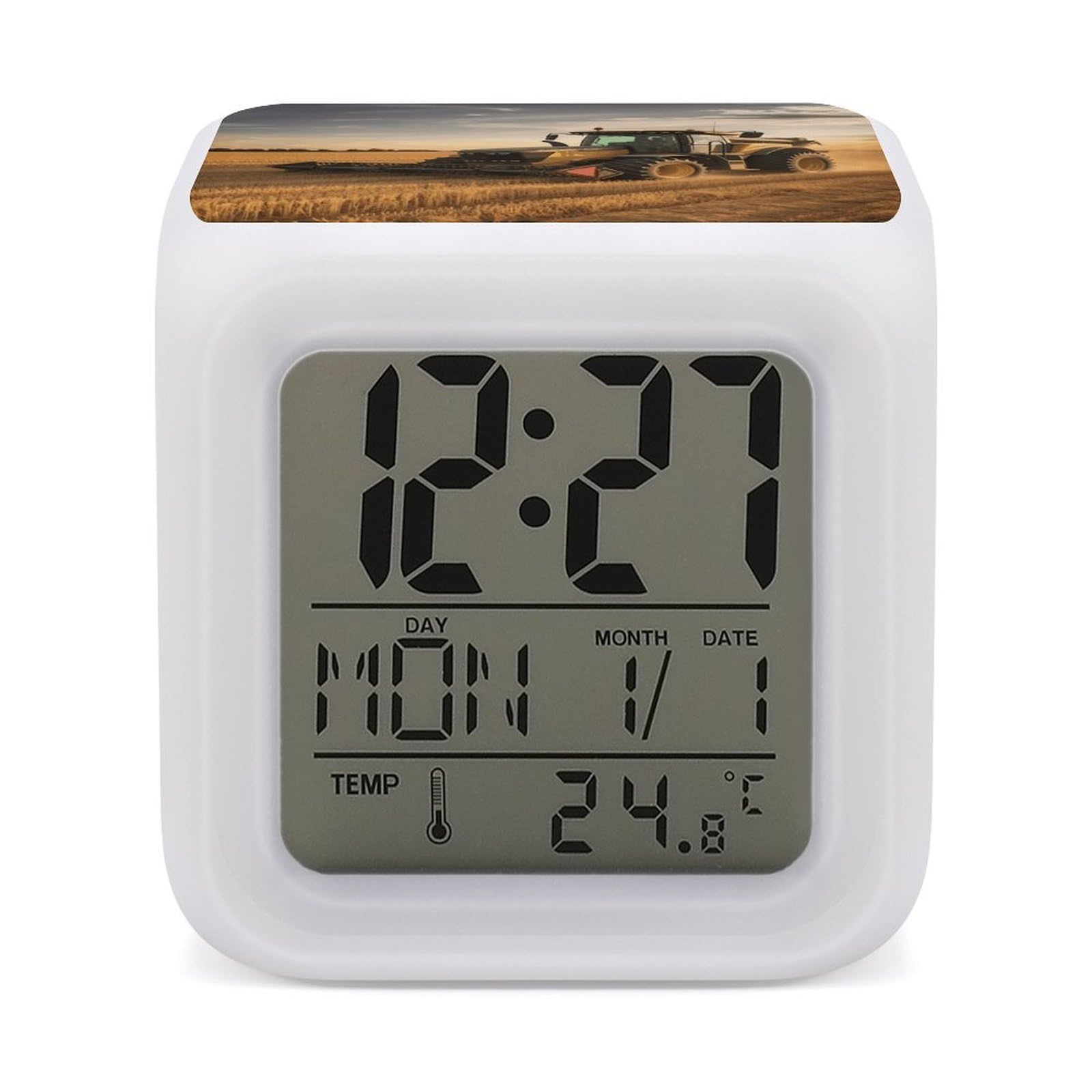 VstaDank Farm Tractor Harvest Alarm Clocks with 7 Color Changing Night Light Exquisite Bedroom Digital Clocks with LED Temperature Display Desk Clock Ok to Wake Clocks for Heavy Sleeper