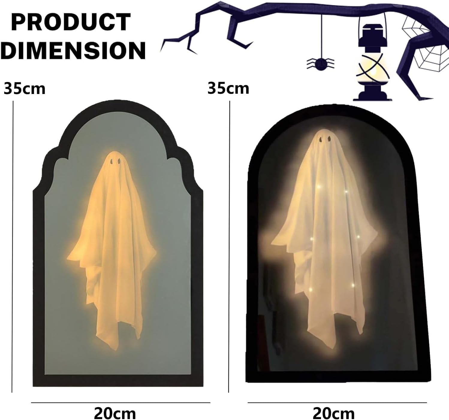 2025 Halloween Hologram Ghost Mirror with LED Light, Spooky Scary Ghosts for Halloween Decor Indoor, Halloween Room Decor, Window, Desk, Kitchen, Fireplace and Party Display (Wavy Border(19.7*9.5in))