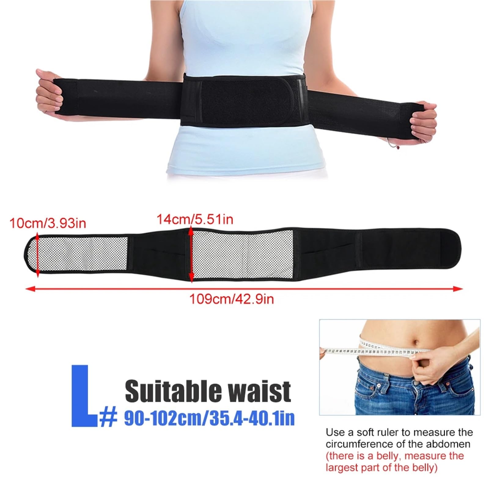 Faja para la Espalda lumbar 1 pieza soporte for cinturón ajustable | Banda de masaje lumbar con soporte de espalda autocalentable(L)