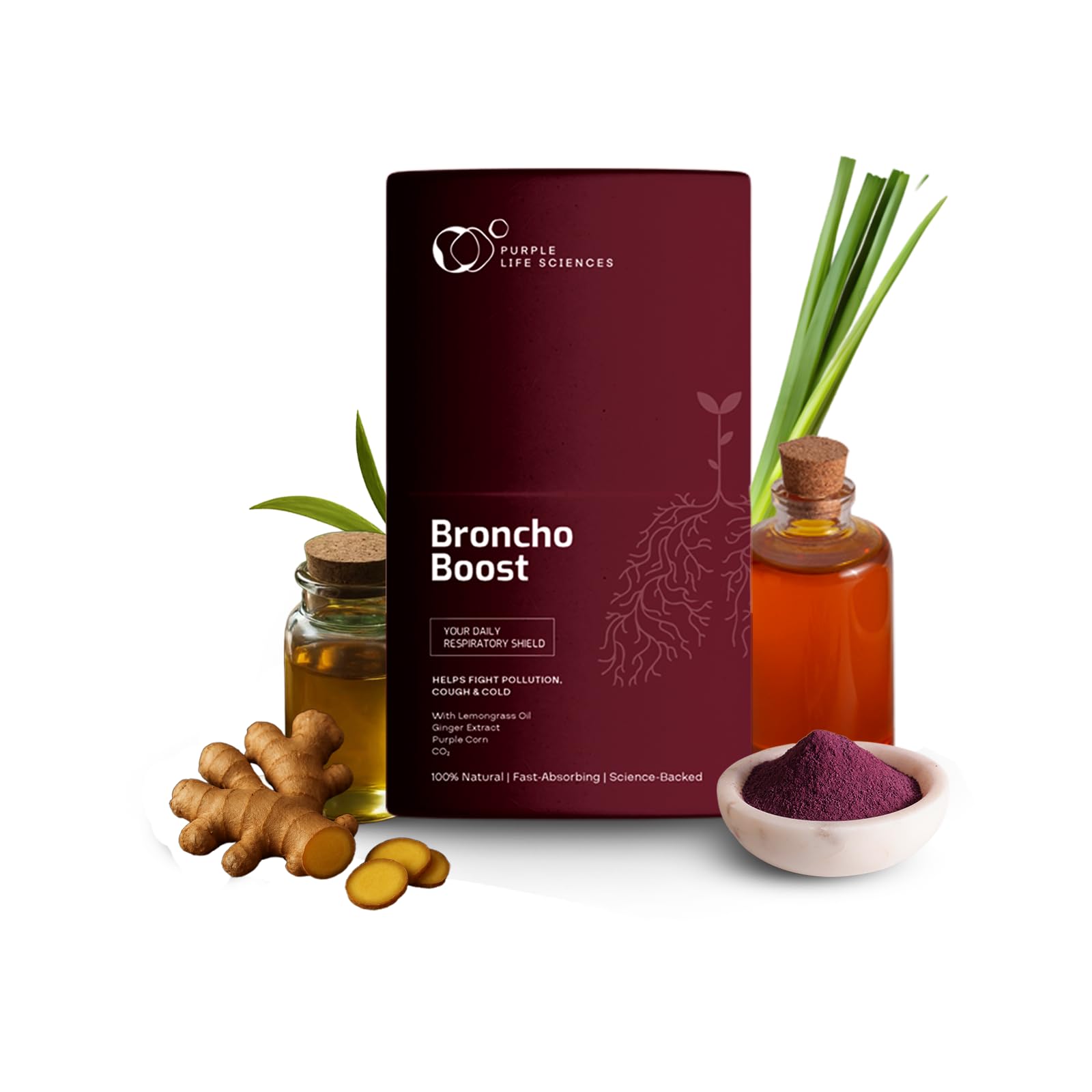 Purple Life Sciences Broncho Boost Sachets | Lung Detox & Respiratory Supplement | Purple Corn, Ginger, Lemongrass, & Menthol | Throat Soothing, Lung Detox & Daily Pollution Support | 30 Sachets-picture-43