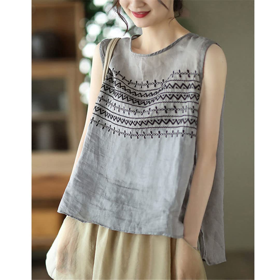 Primavera ed estate Stile Letterario Allentato Senza Maniche Top Ricamo Retro Cotone e Lino Gilet Femminile Casual Crop Top