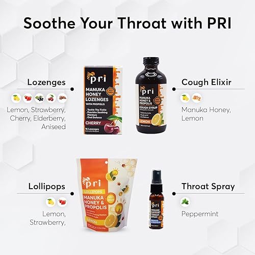 Miniatura 6 de P.R.I Paletas de miel de Manuka con propóleo, certificado MGO 300+ - Calmante para la garganta, sabor a fresa, (24 paletas, 5.46 onzas)