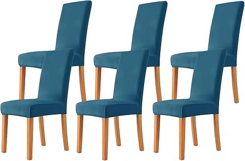 Miniatura 6 de Fundas de terciopelo para sillas de comedor, color negro, paquete de 6, fundas elásticas para sillas de comedor, fundas de elastano lavables de