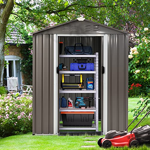 Shintenchi 5X3 Ft Outdoor Storage Shed,Waterproof Metal Garden Sheds With Lockable Double Door,Weather Resistant Steel Tool Storage House Shed For Yard,Garden,Patio,Lawn,Grey #TOP1