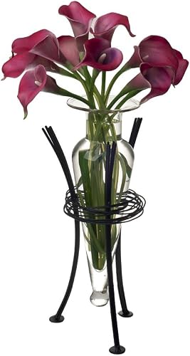 Decorative Glass Amphora Flower Vase with a Wrap-Around Metal Wire Stand Clear Glass, Home Decor for Table Centerpiece or End Table, Housewarming Gift