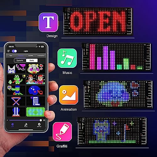 Image of Light Sign for Car, 6.7''x2.7'' Programmable Flexible LED Matrix Panel, Bluetooth APP Control Custom Text Pattern Animation Scrolling LED Display for Car Windshield