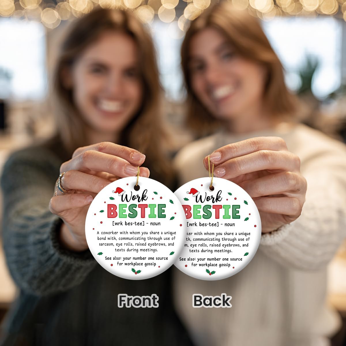 Appreciation Gifts for Coworkers - Double Sided Ceramic Coworker Christmas Ornaments 2025, Work Besties Gifts for Women, Men, Work Friend, Colleagues, Unique for Coworkers - Image 3