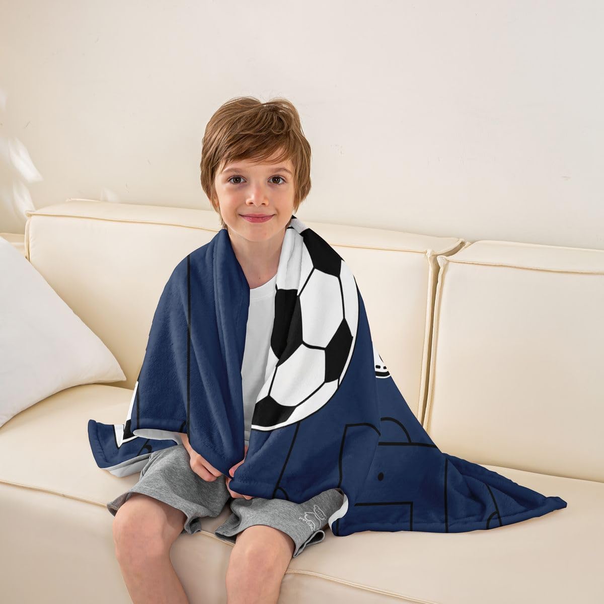 Erosebridal Soccer Fleece Blanket Personalized Initial J Flannel Blanket 40X50 Inch,Soccer Field Boys Girls Fuzzy Plush Throw Sport Lovers Birthday Gifts Fuzzy Blankets Decorative Sofa Couch