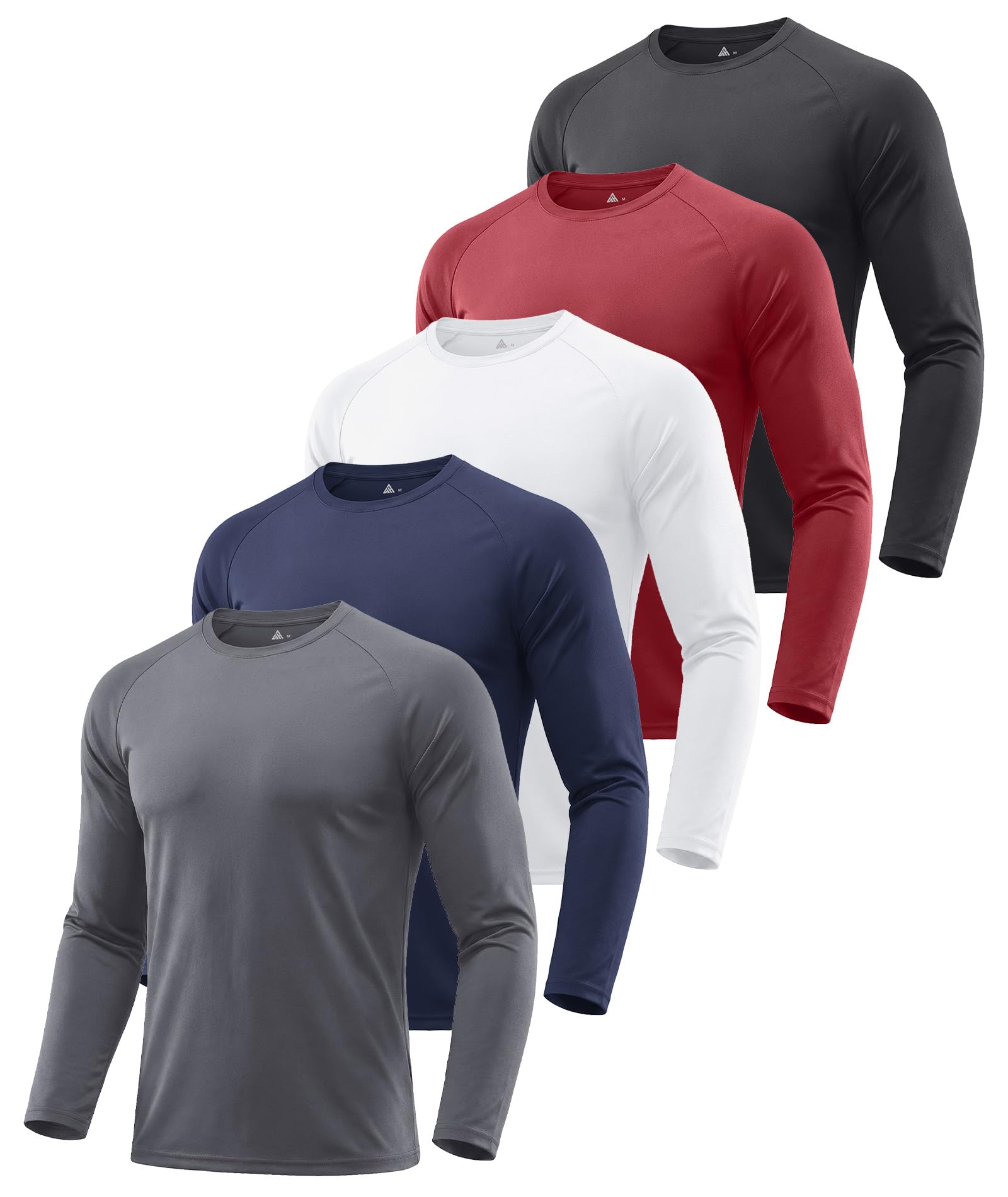 ZITY Lot de 5 t-shirts à manches longues pour homme, protection solaire UPF 50+, anti-humidité, haut de sport pour entraînement et course à pied