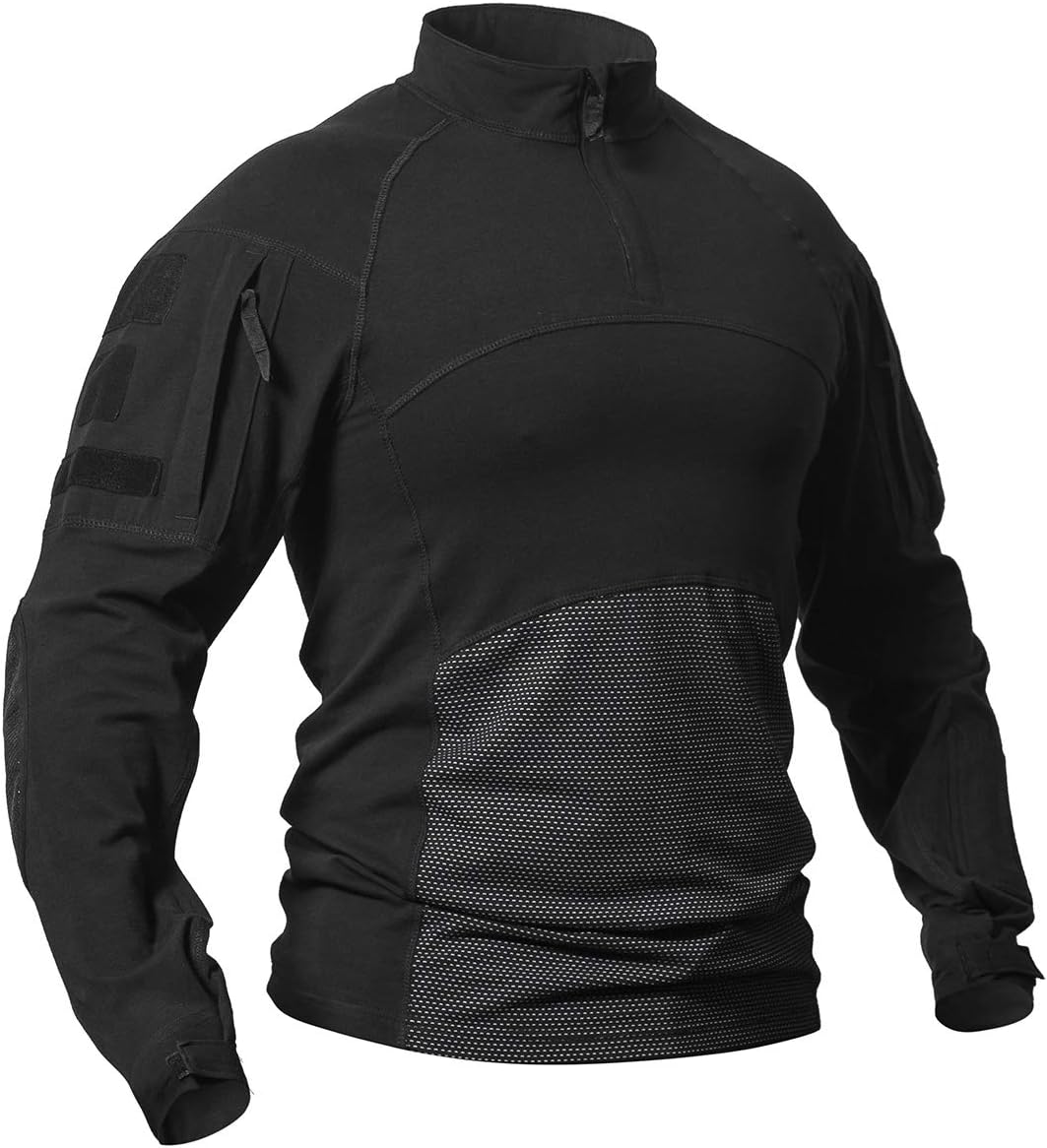 CARWORNIC Men's Tactical Military Combat Shirt Long Sleeve Cotton Camo T Shirt with Zipper