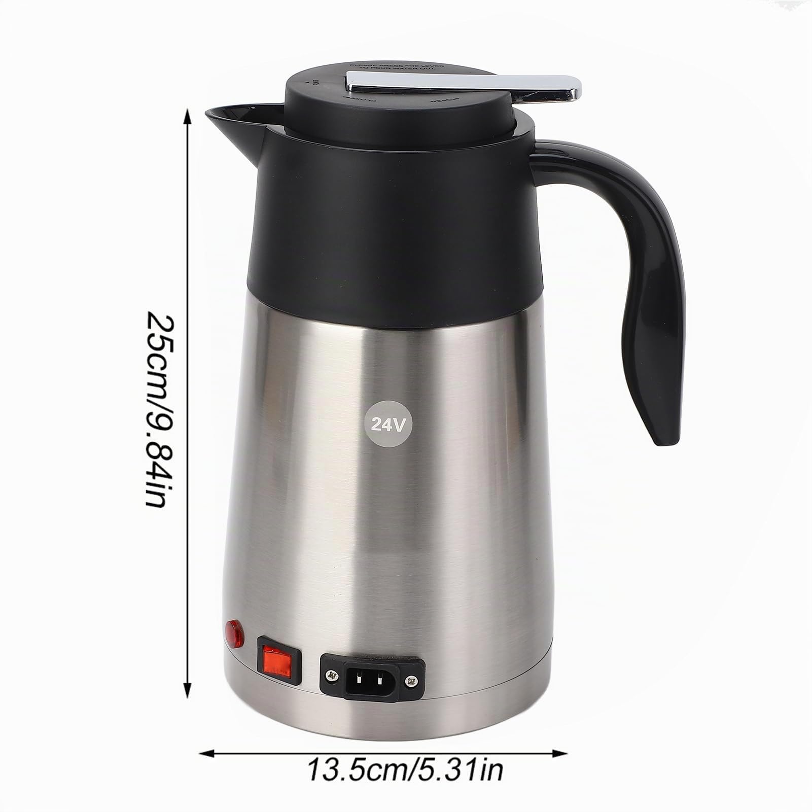 Wasserkocher Für Lkw 24 Volt Acciaio Inossidabile + Pp 24V Wasserkocher Lkw Bottiglia Scaldabagno Portatile da 1300 Ml di Grande capacità per Auto, Camion, Bollitore per Viaggi