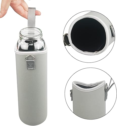 Miniatura 5 de Ferexer Botella de agua de vidrio de borosilicato de 32 onzas con popote y marcador de tiempo, botella de agua motivacional de boca ancha con funda