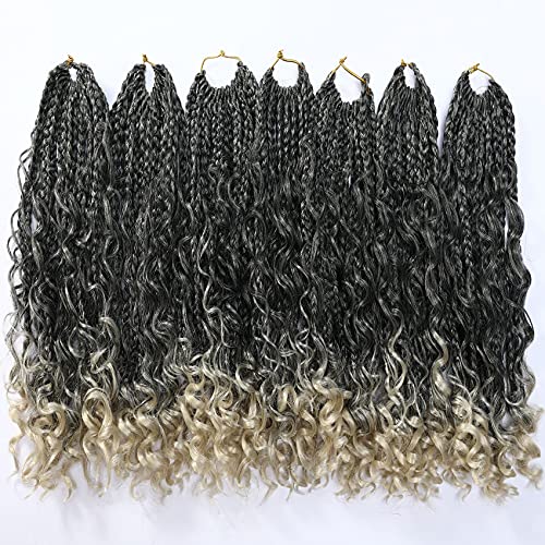 Crochet Box Braids Bohomian Box Braids Curly Ends Goddess Box Braids Crochet Hair (18 Inch-7Pack, T1B/613)