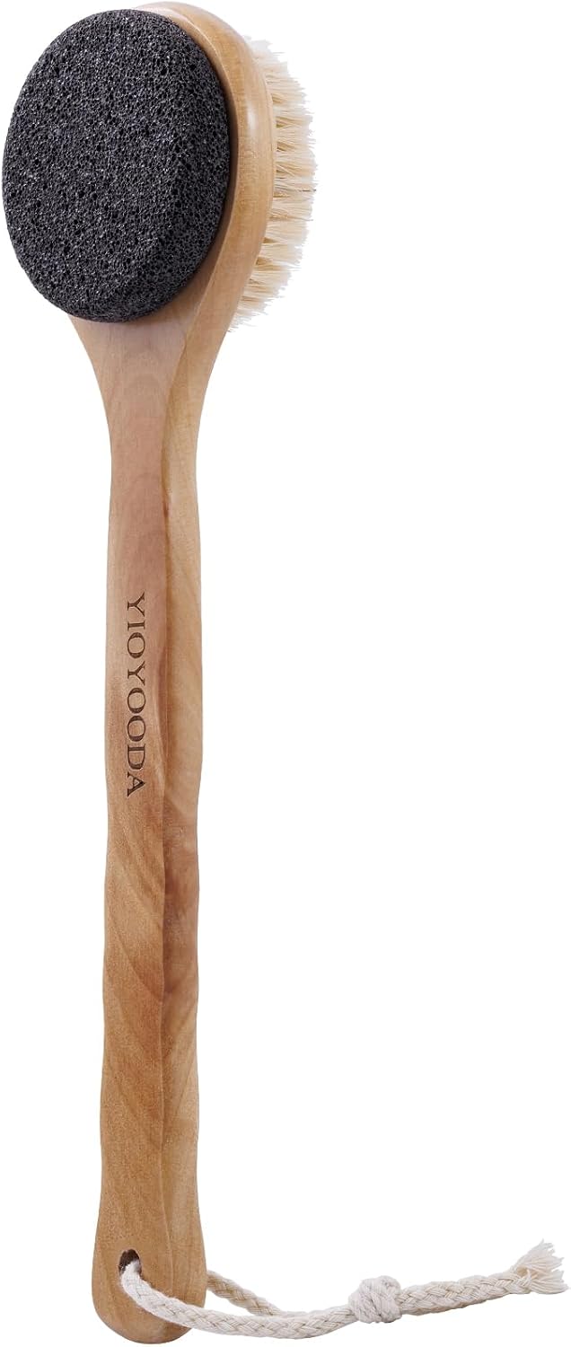 Foot Brush and Pumice Stone for Feet Scrubber Callus Remover Pedicure Tool | Dead Skin Remover, Softer & Smoother Feet, Double Sided Boar Bristles Long Wooden Handle Foot Exfoliator for Shower