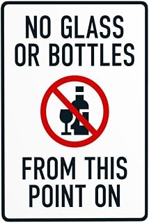 No Glasses Or Bottles from This Point On with Graphic Sign Pool Rules Signs Warning Sign 8x12 Inch
