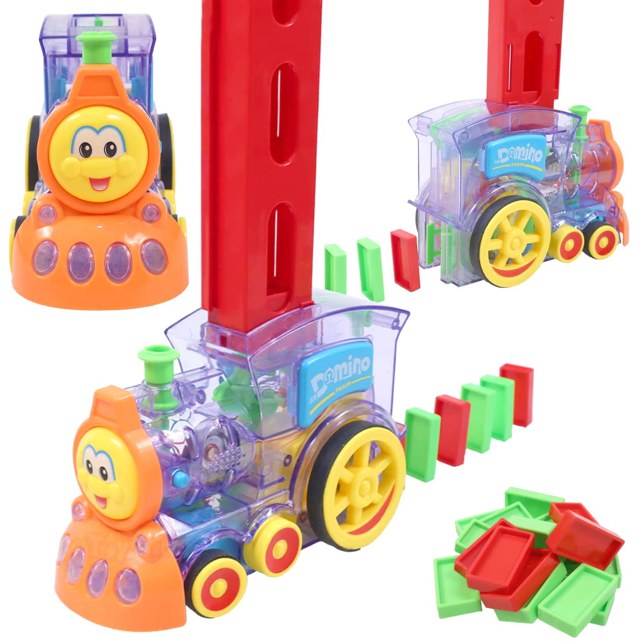 Toyshine 40 Pcs Domino Train Toy Set, Domino Rally Train Model with Lights and Sounds Construction and Stacking Toys B