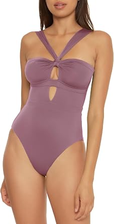 Becca Womens Color Code Convertible Bandeau One Piece Swimsuit, Asymmetrical Straps, Bathing Suits for Women