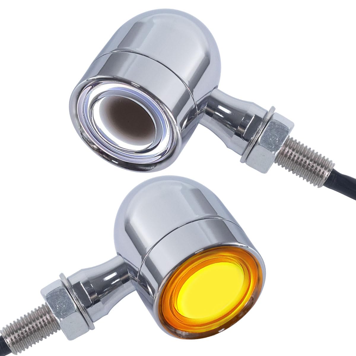 FATECIM 2X Motorcycle LED Front Turn Signals Running Driving Light Heavy Duty Motorbike White Amber Light Blinkers Indicators for Bobber Harley Honda Yamaha Suzuki Kawasaki Cruiser Chopper Chrome