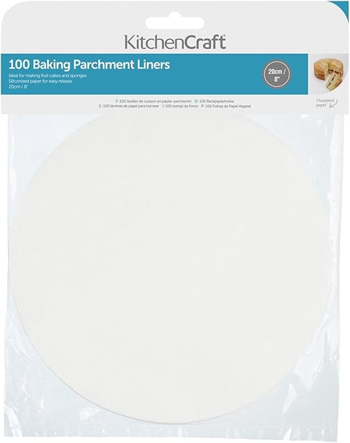 KitchenCraft Non-Stick Greaseproof Baking Parchment Paper, 20 cm (8") - Round (Pack of 100)