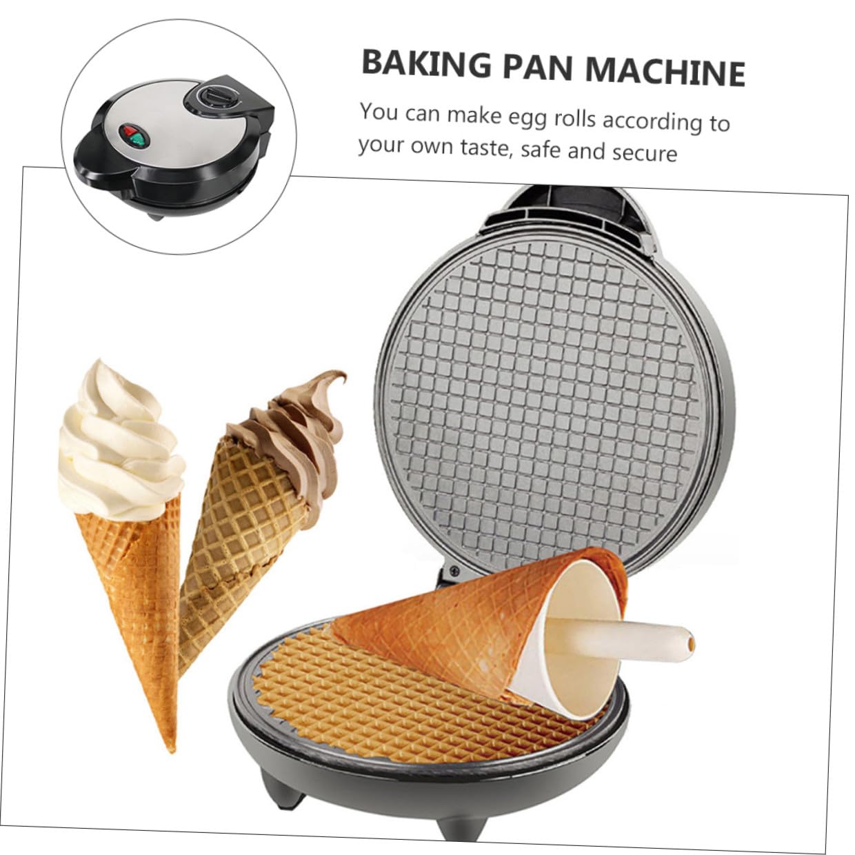 Cabilock Máquina para Hacer Rollos de Helado Negra de Acero Inoxidable | Revestimiento Antiadherente, Limpieza Sencilla, Uso Doméstico para Conos y Enrollados