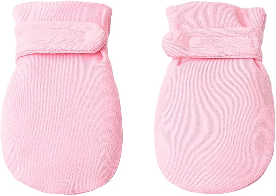 Newborn Baby No Scratch Mittens Stay On, 100% Cotton Breathable, Adjustable Infant Gloves for Baby Boys Girls Mittens