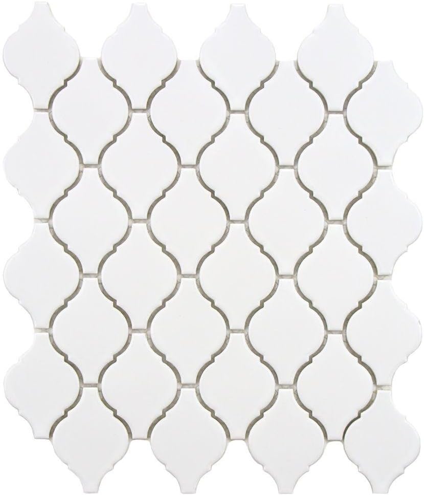 Arabesque Matte White 11-1/8 In. X 9-7/8 In. Porcelain Mosaic Floor And Wall Tile-Merola Tile-FDXARMW