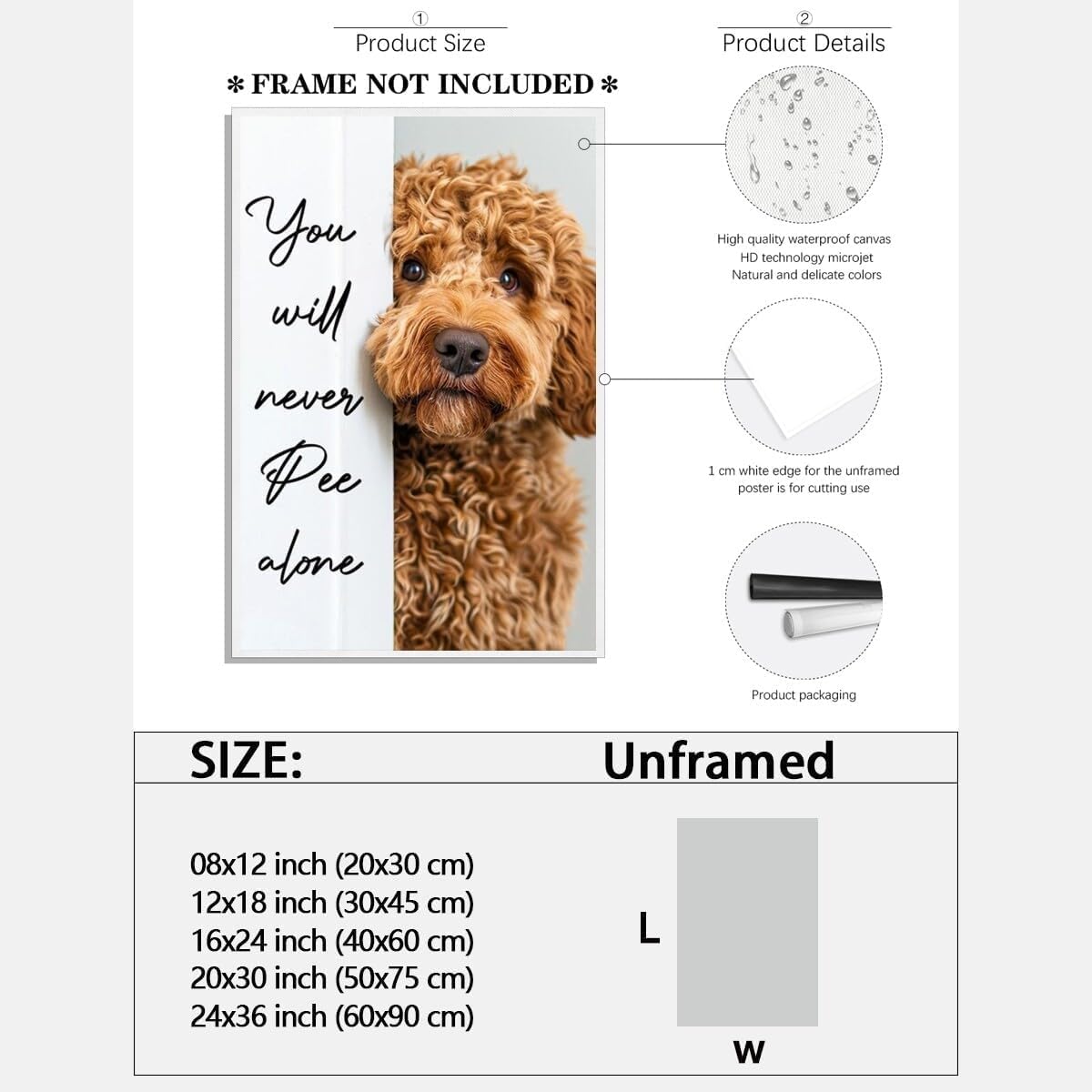 Funny Bathroom Wall Art Goldendoodle You Will Never Pee Alone Canvas Poster Print Funny Bathroom Signs Pictures Dog Lovers Computer Room Ideas Wall Decor 20x30inch Unframed