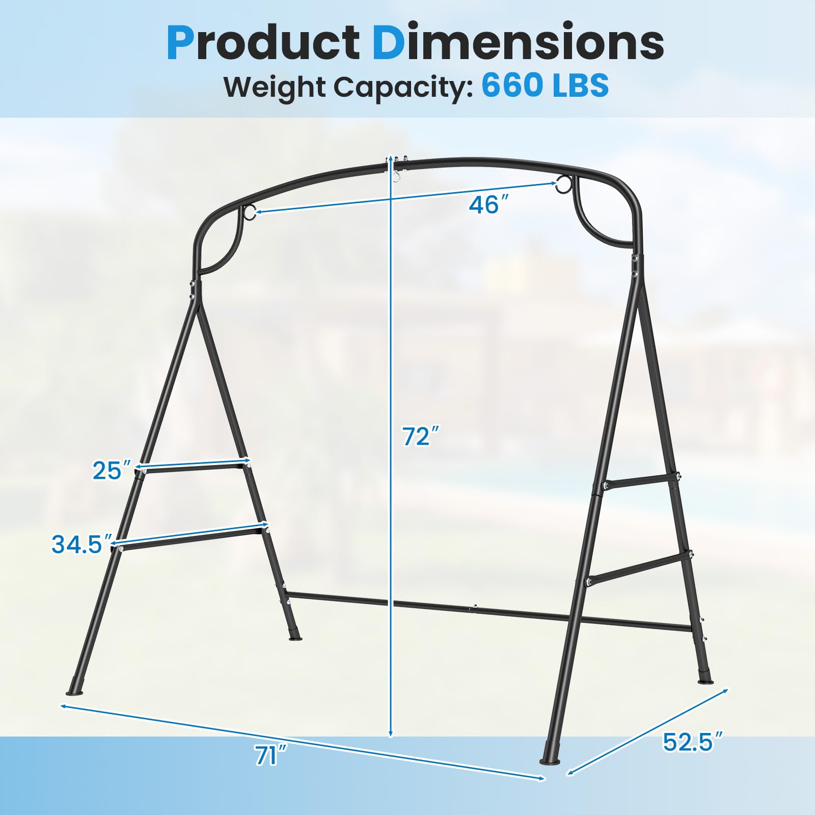 Tangkula Struttura a dondolo in metallo, supporto per dondolo con barre laterali extra, design a 3 anelli, telaio ad A resistente, telaio ad A, per esterni, prato, giardino, cortile