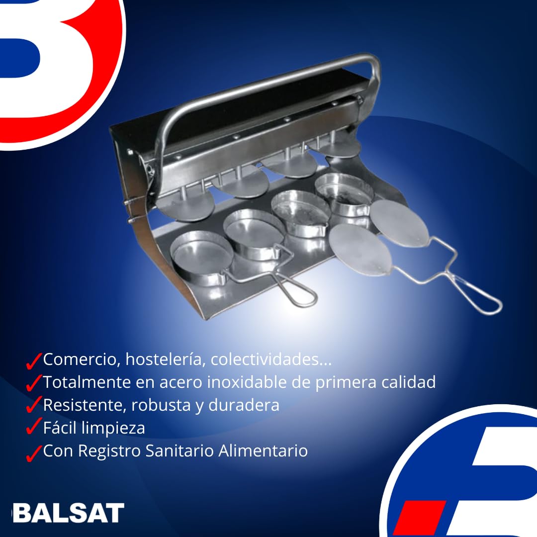 BALSAT | Hamburguesera Profesional carniceros y restaurantes - 4 Senos Ovalada. Totalmente en Acero Inoxidable. Incluye 3 Paquetes de celofan de Hamburguesa - Total 1380 Hojas.