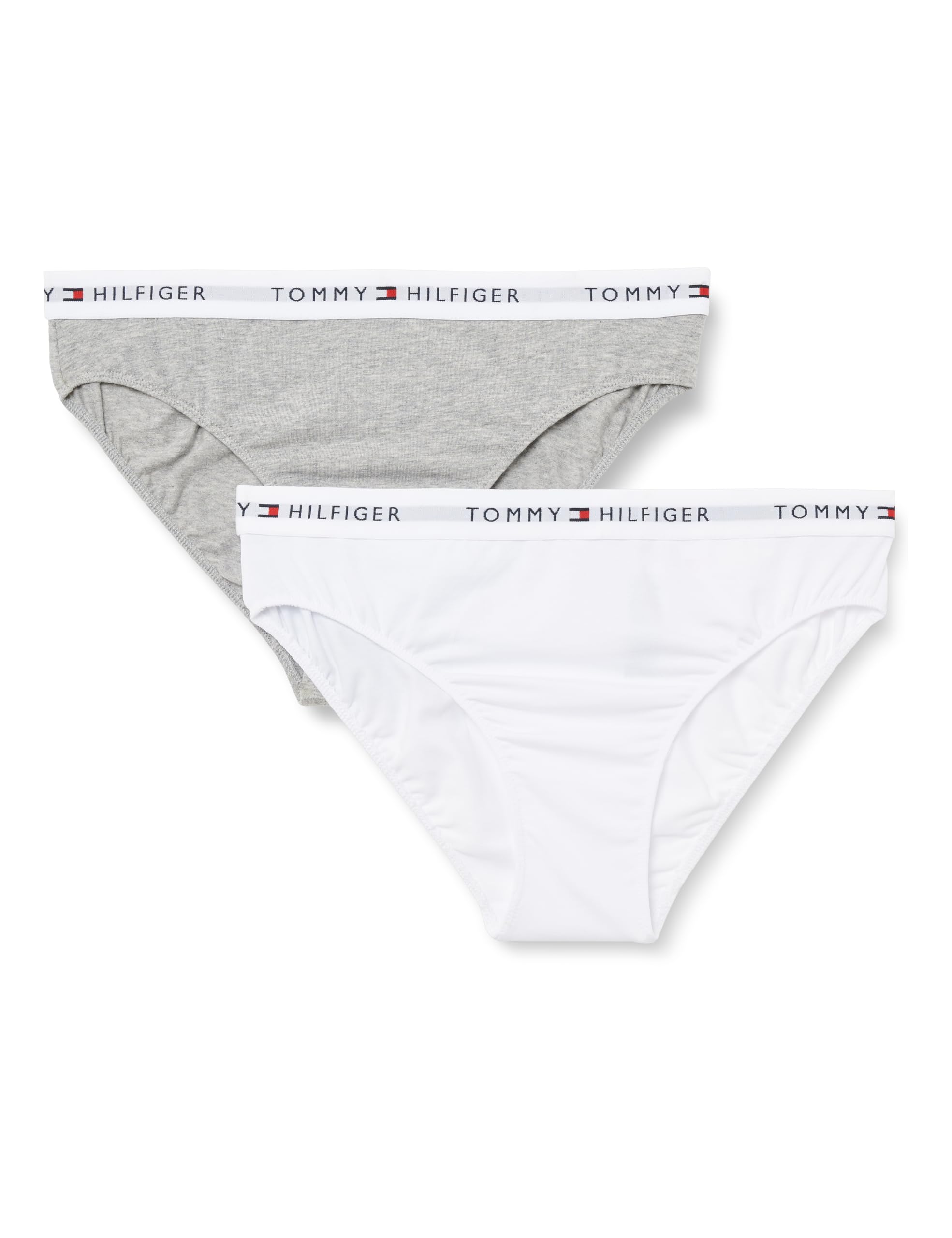 Tommy Hilfiger Girls White 'S 2-Pack Heritage Logo Bikini Briefs, Grey/ - Size: 10 Years/11 Years/12 Years Kids