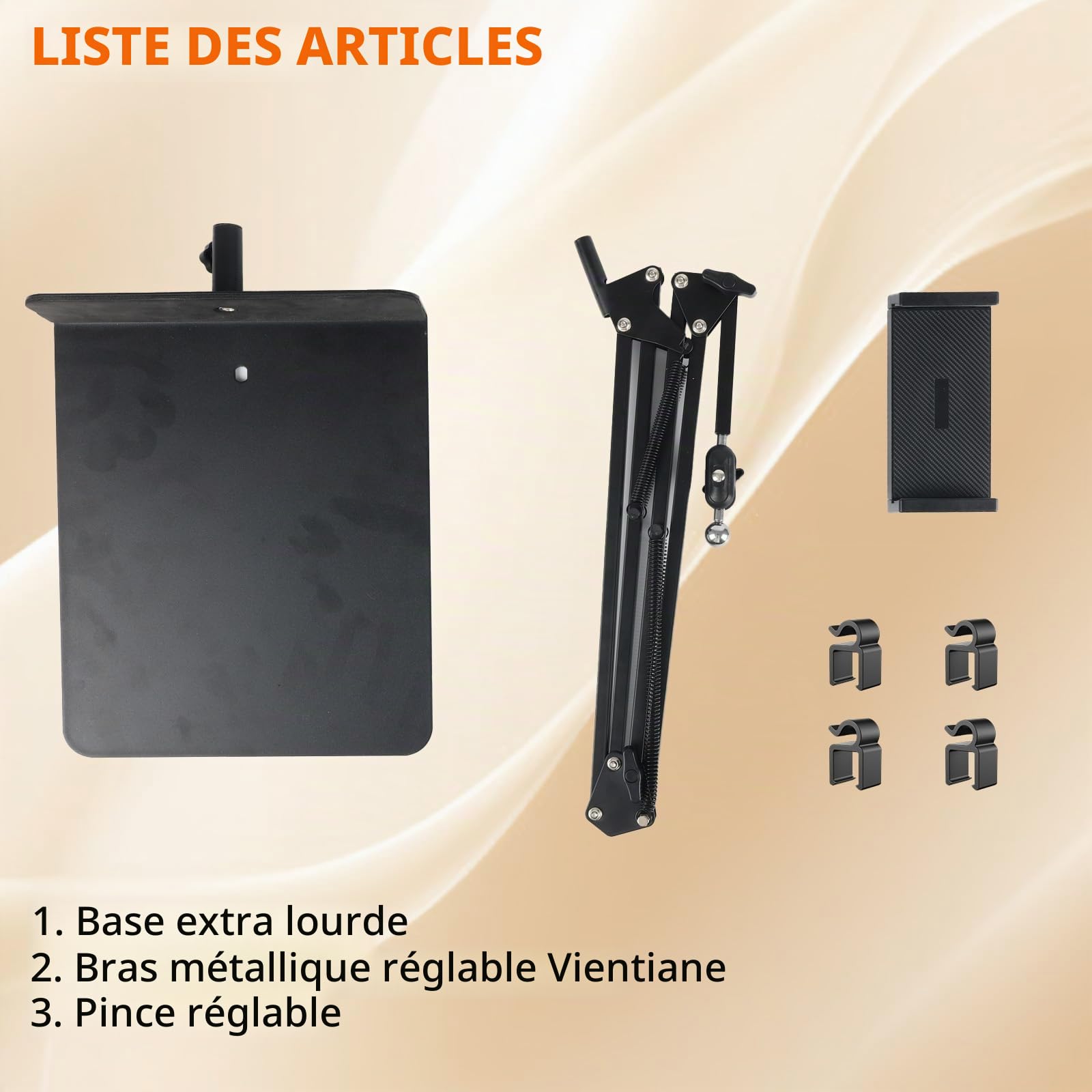 Support de tablette mains libres pour lit avec bras long réglable – Support pliable en métal pour Kindle, tablettes, iPad et téléphone portable, design caché, n'endommage pas les meubles (NB