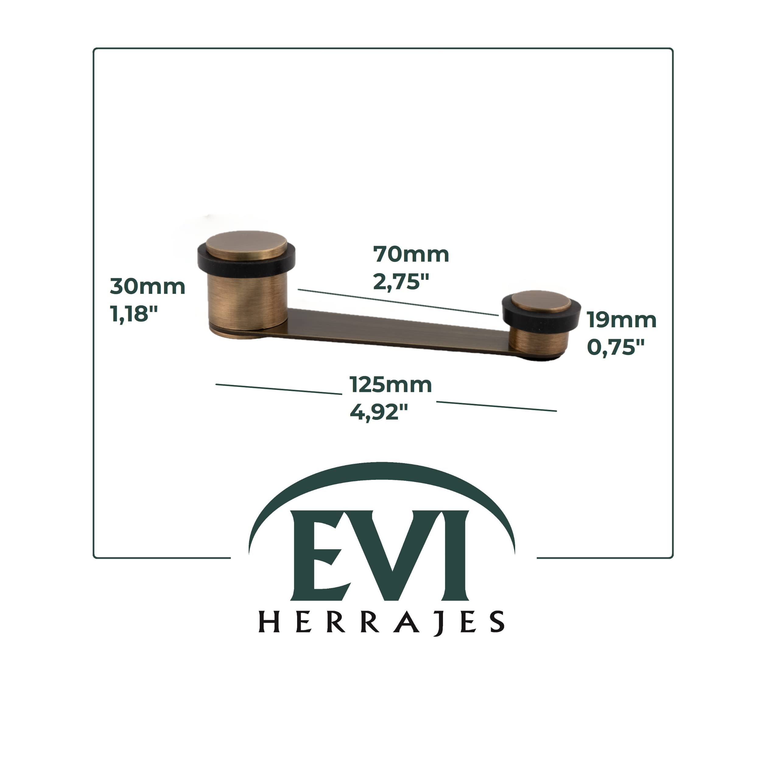 EVI Herrajes | Fermaporta con fermo gireole| Per porta fino a 70mm di spessore|Ottone con finitura in Pelle e Gomma Nera| Compresi utensile, vite + tassello di fissaggio| I-152DUALCU