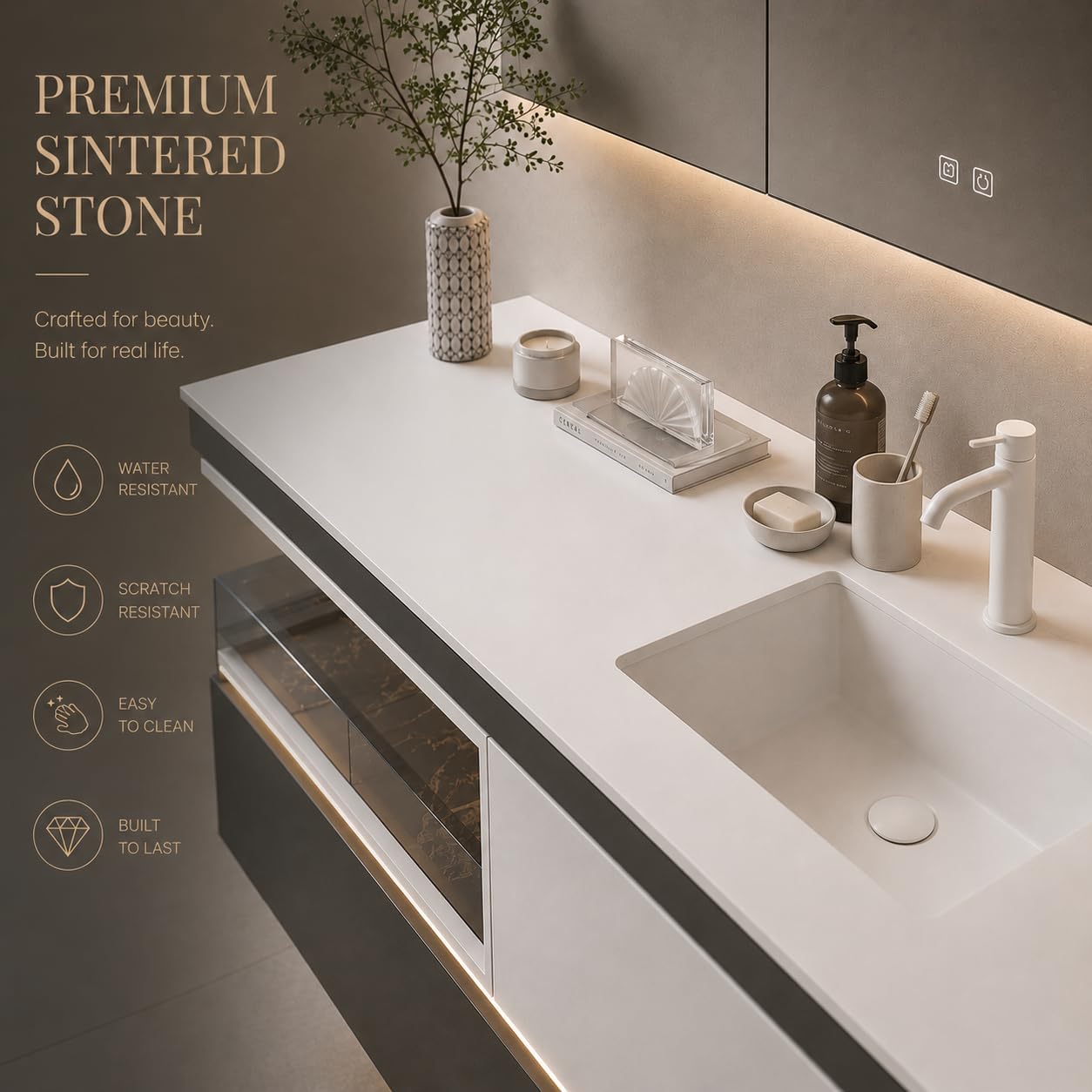 68" Bathroom Vanity with Sink, Floating Bath Vanity with Mirror Cabinet image 5