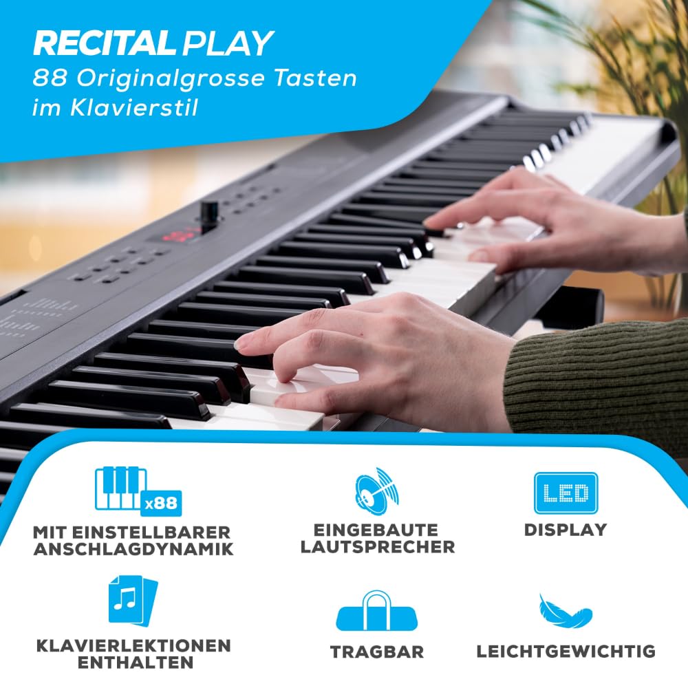 Alesis Keyboard E-Piano mit 88 Tasten, 480 Sounds, Lautsprechern, USB-MIDI, Tragetasche, Ständer, Kopfhörer, Pedal und Klavierlektionen für Anfänger