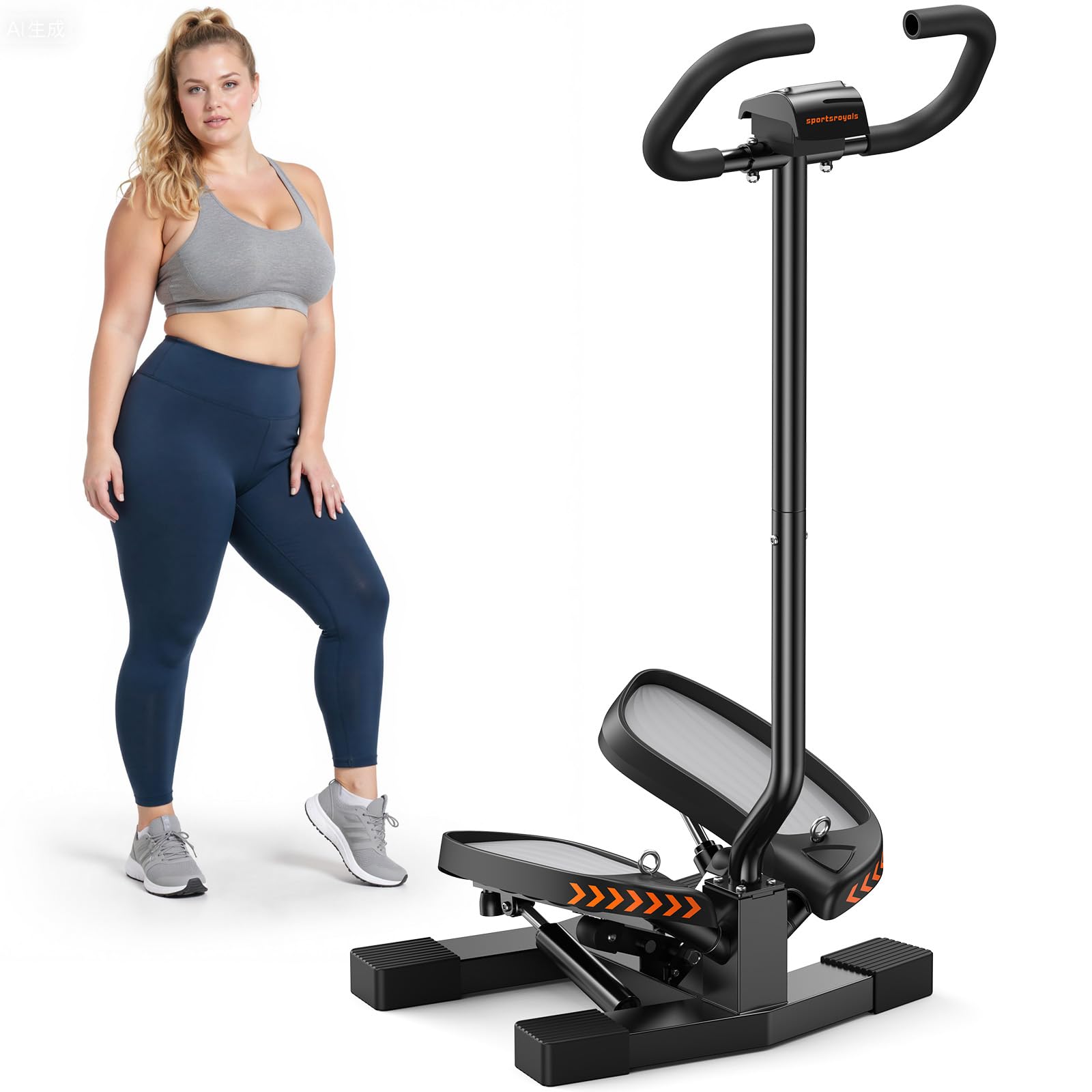 Sportsroyals Stepper Fitness 3in1 | Mini Stepper Fitness Casa con Bande di Resistenza + Monitor LCD, 150 kg