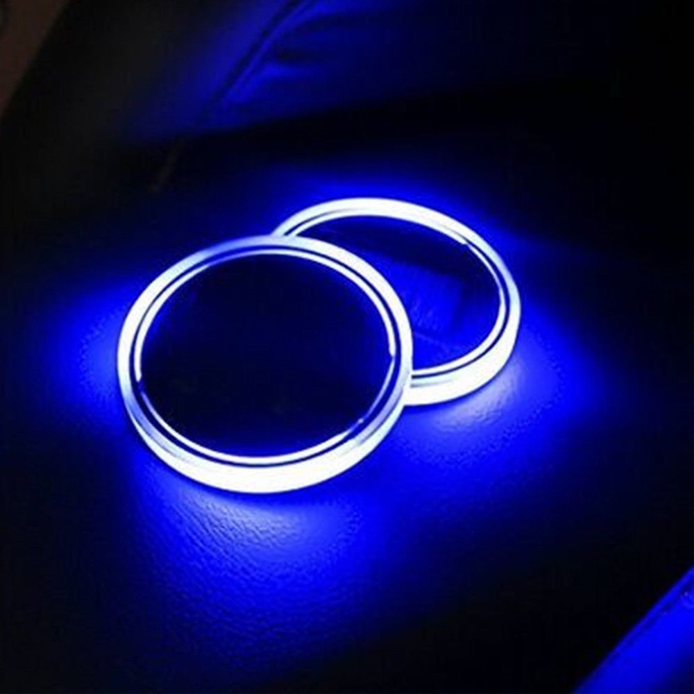 Youngine 2 Pack Solare LED Car Holder Tappetino Pad Impermeabile Bottiglia Bevande Coaster Luce incorporata e sensore di Vibrazione Auto Decorazione Lampada Luce (Blu)