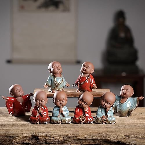 Miniatura 7 de Estatua de monje de Buda roja, figura de cerámica para bebé, té de monje zen, figura de mascota, estatua de meditación de 3.7 pulgadas para