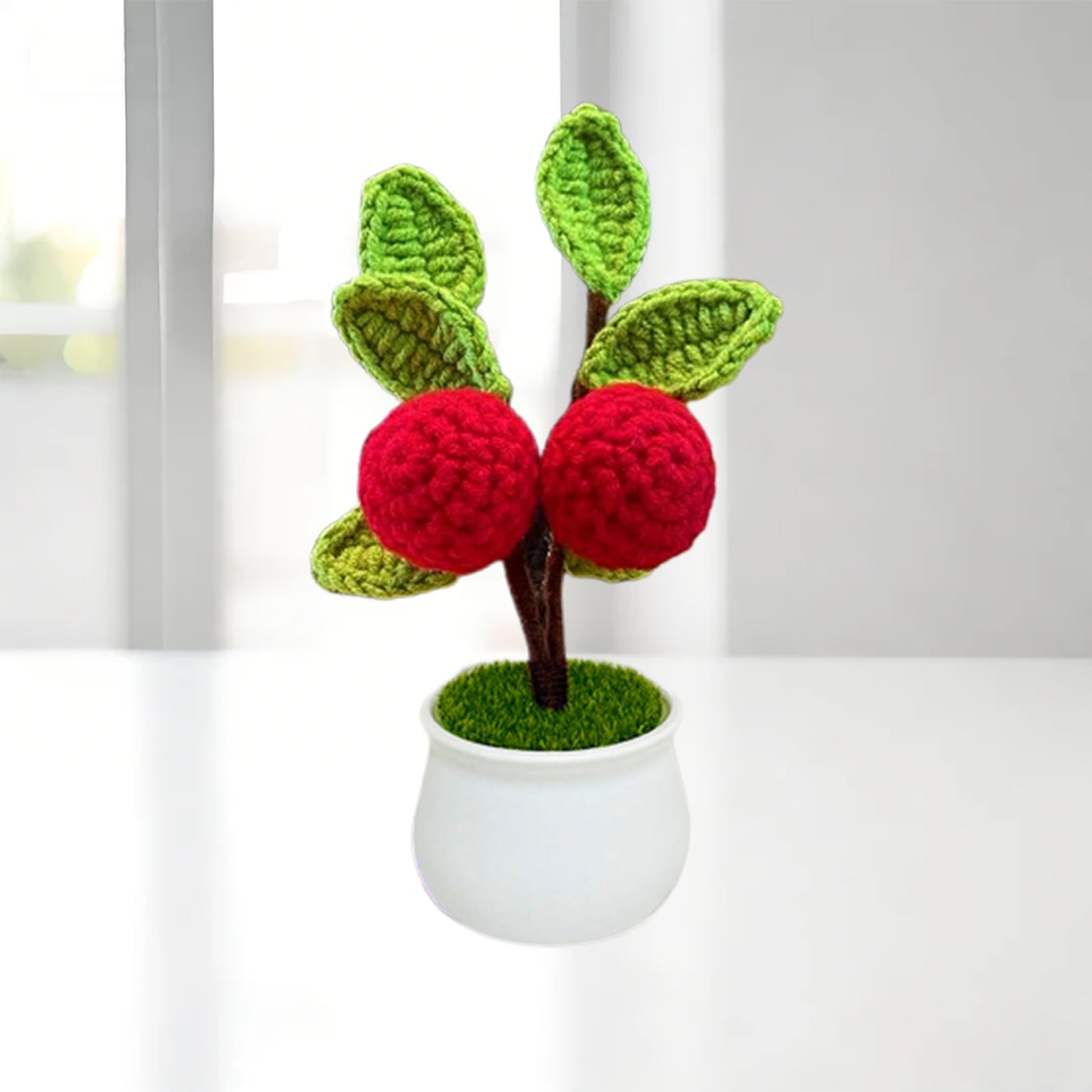 Esyzsss Crochet Flower Bouquet,Knitted Flowers,Hand Woven Bell Orchid,Simulated Small Potted Plant With Pure Hand Crocheted Flowers,Suitable For Home And Office Desktop,Car Decoration (Red)