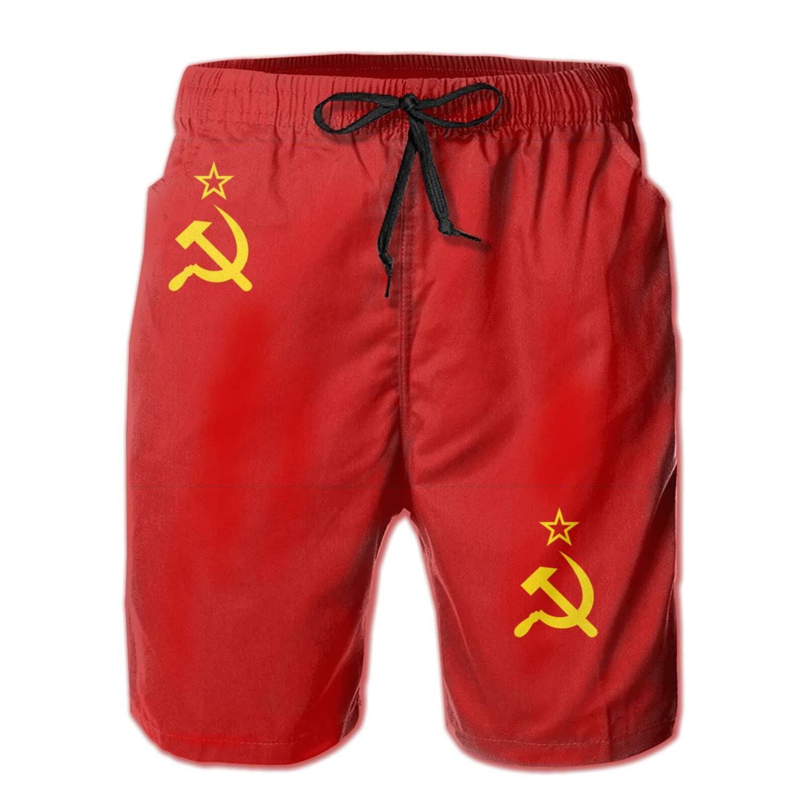 Juzgtsit Men's Black Swim Shorts Flag Of The Soviet Swim Trunks Quick Dry Summer Surf Beach Shorts With Pocket Drawstring