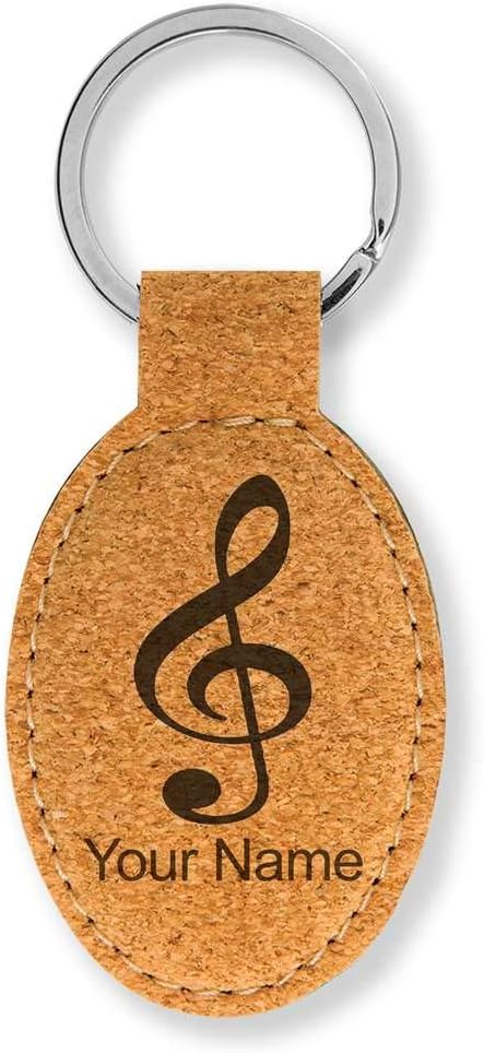 LaserGram Oval Keychain, Treble Clef, Personalized Engraving Included