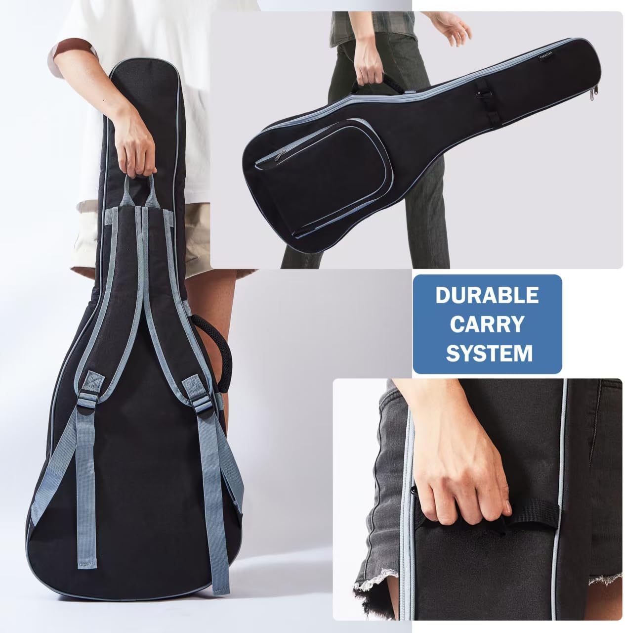 39/40 Inch Electric Guitar Gig Bag & Soft Case with Neck Strap,7mm Thick Padding+Waterproof Nylon Exterior,Backpack Style Guitar Bag with Dual Adjustable Shoulder Straps&Padded Side Handle,Grey