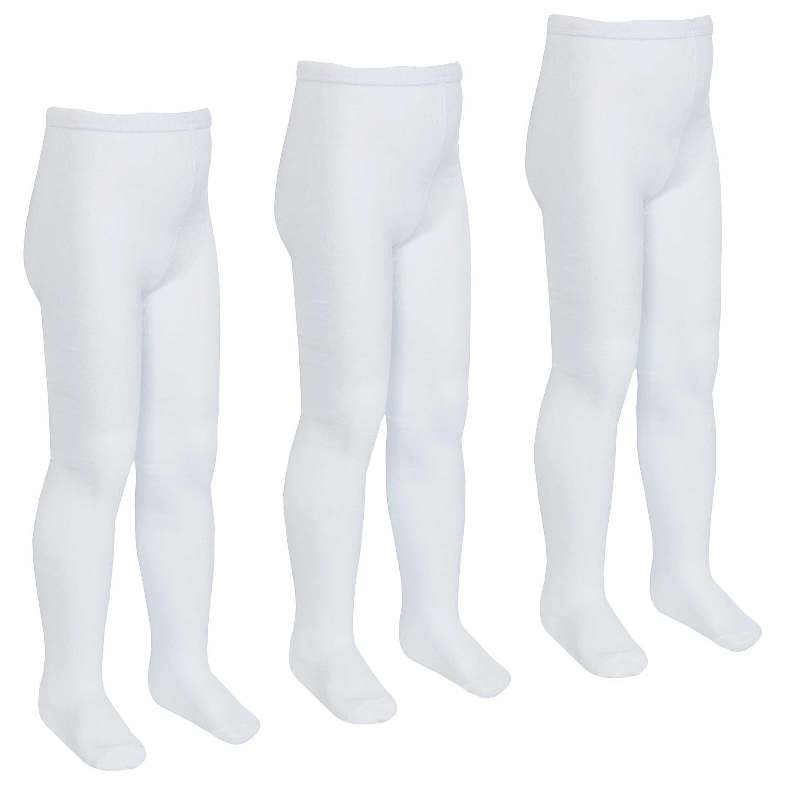 Metzuyan Girls White - 3 Pairs 3 Pairs Kids Solid Plain Tights Cotton Rich School Uniform Tights White 9-10 Years